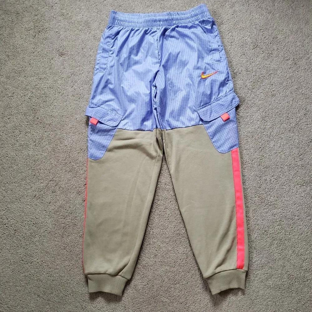 Nike Kids ODP Loose Fit Sporting Joggers Light Thistle Nylon Khaki Fleece Sz M